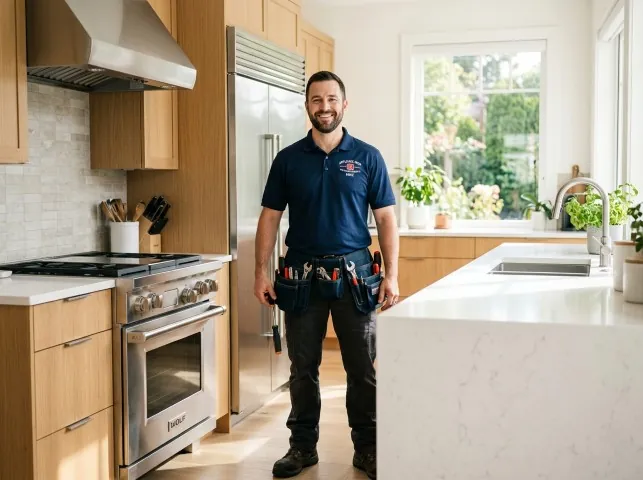Appliance Repair Hero technician in a Athens, MI kitchen after an appliance repair